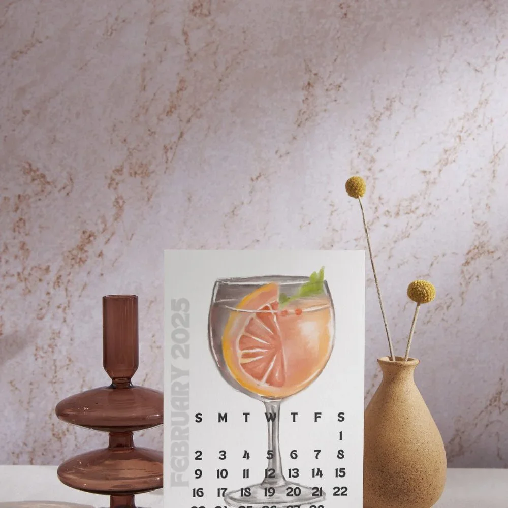 NEW 2025 Cocktails Delight Desk Calendar Print Cards - Calendar Card Refills